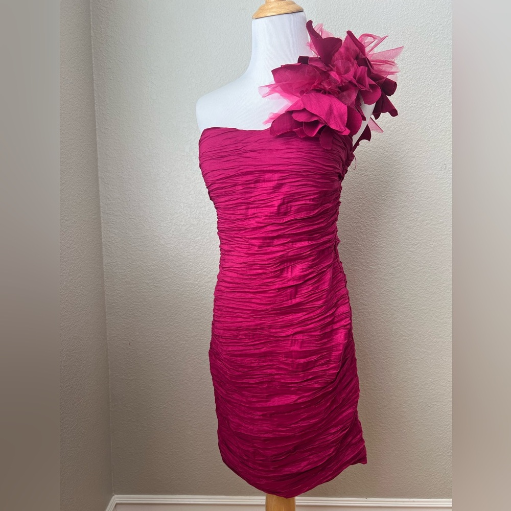 Forever 21 Fuchsia Crinkle Embellished Dress, M